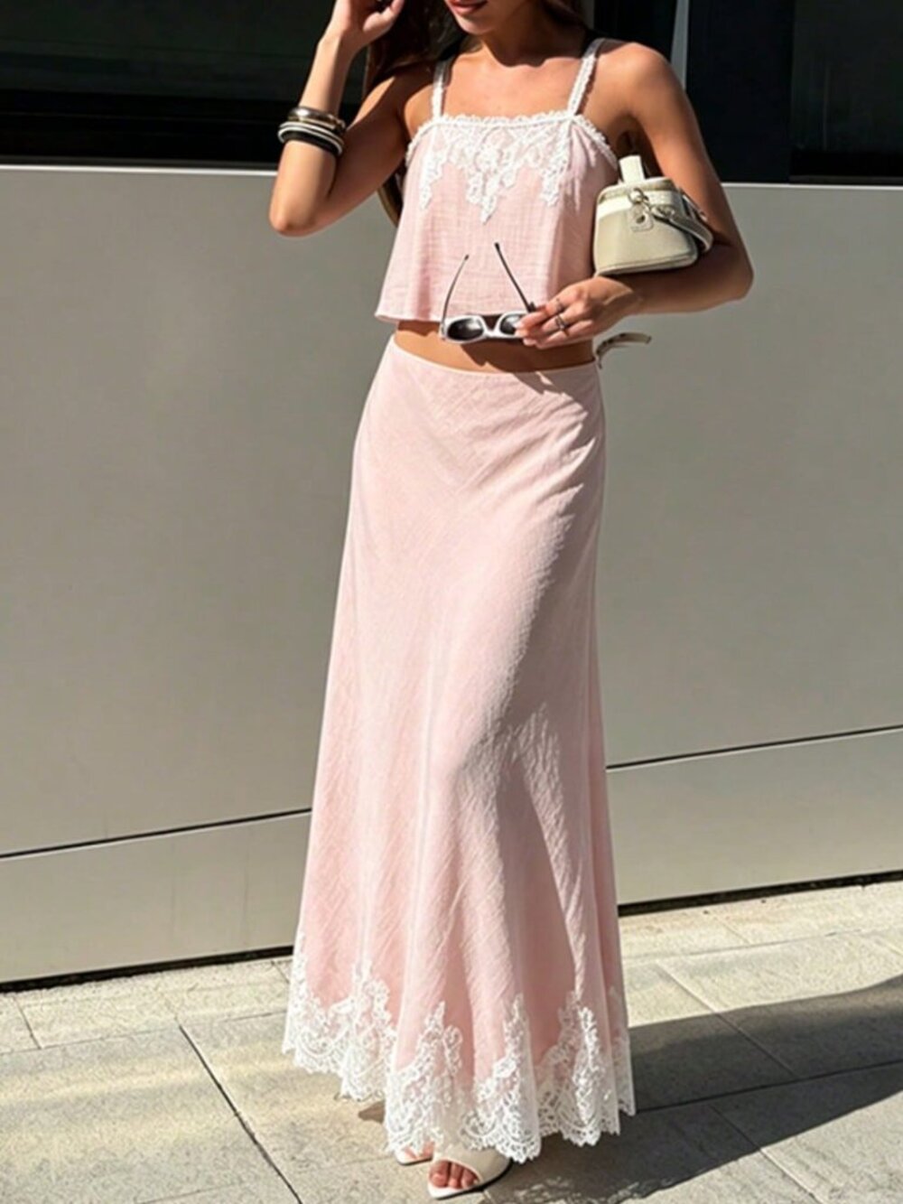 Pink Elegant Women's Long A-Line Skirt - Picture 2 of 7